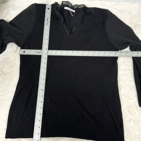 Siani Milano Women's Black Sweater Lace V-neck Cuffed Long Pleated Sheer Sleeves - Picture 8 of 10